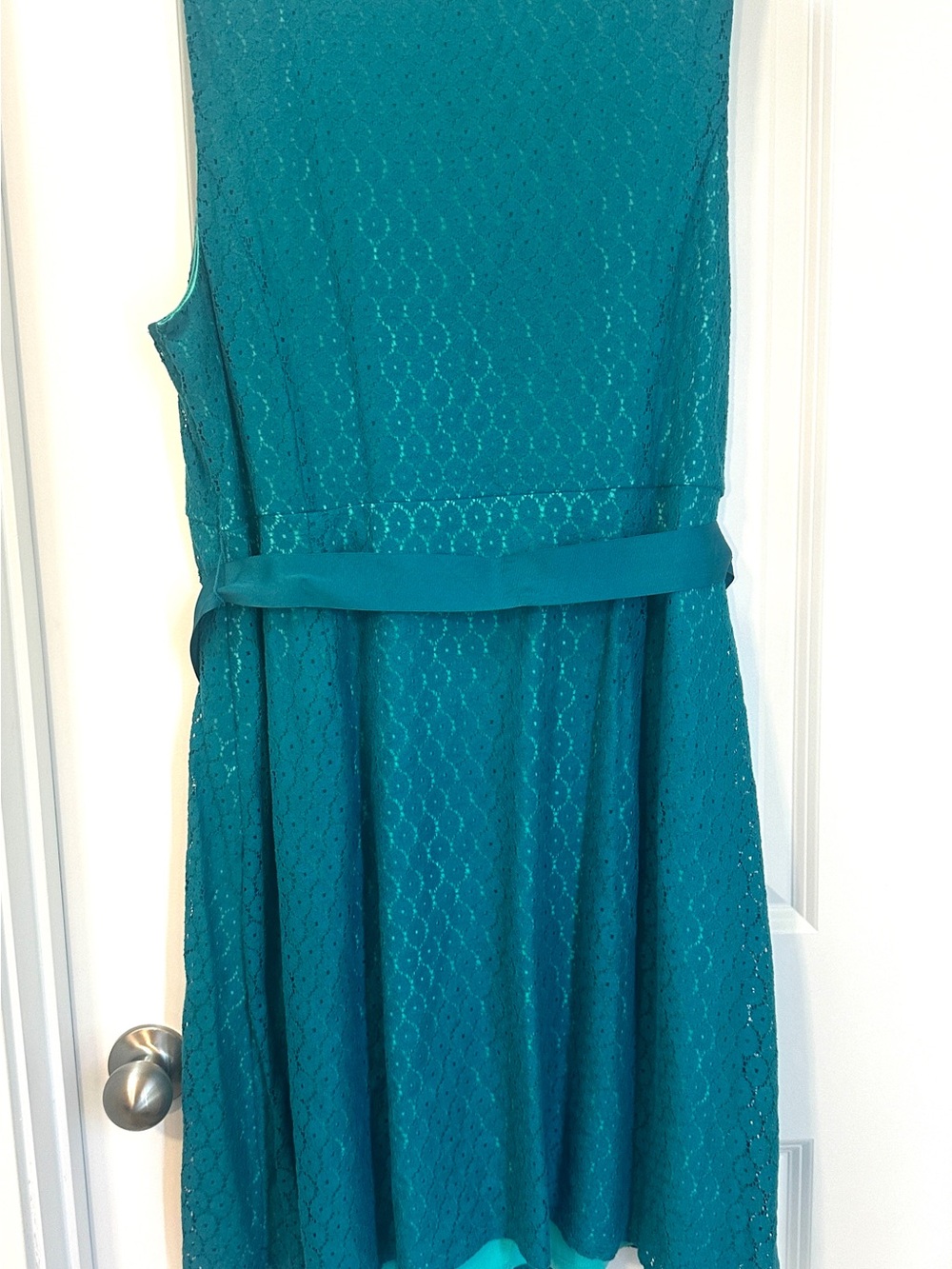 Lane Bryant Green Lace Wrap Dress with Self-Tie Belt - Picture 4 of 7